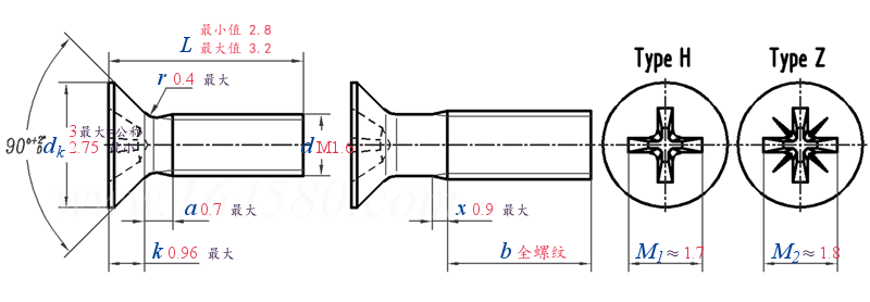 DIN 965 - 1990 十字槽沉头螺钉