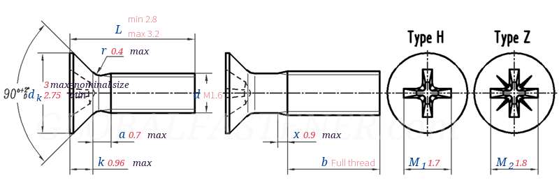 DIN  965 -  1990 Cross Recessed Countersunk Head Screws