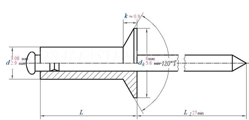 DIN 7337 B - 1991 Break manderl blind rivets ,countersunk head