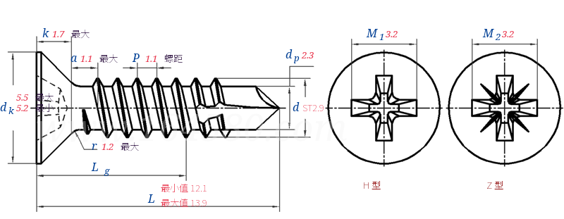DIN  7504 (O) - 1995 十字槽沉头自攻自钻螺钉