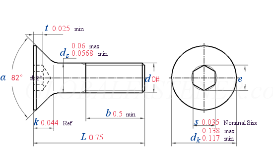 ASME B 18.3 -  2012 Hexagon Socket Flat Countersunk Head Cap Screws [Table 8] (ASTM F835 / F879)