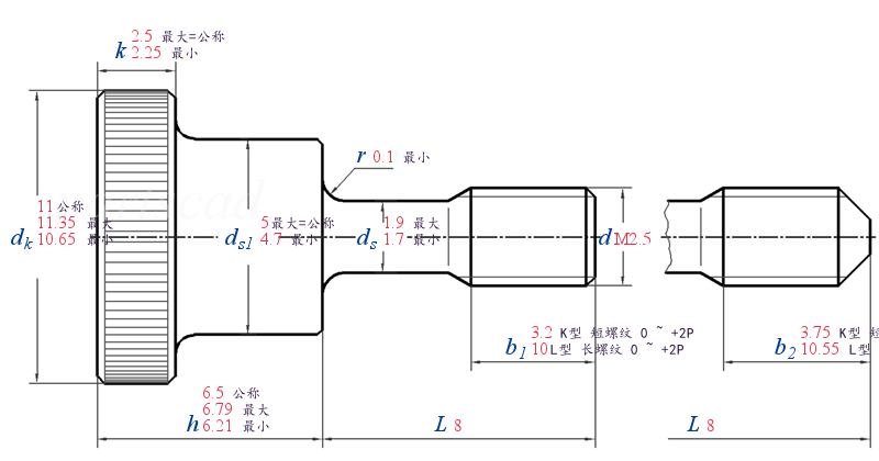 DIN 7964 F - 1990 粗牙不脱出螺栓和螺钉 - 滚花高头台阶螺钉-零部件CAD