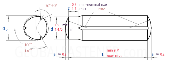 DIN  1470 -  1978 Grooved pin, full length parallel grooved with pilot
