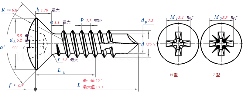 DIN  7504 R -  1995 十字槽半沉头钻尾自攻钉