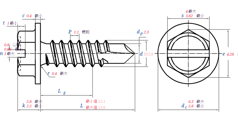 DIN  7504 L -  1995 开槽六角带介钻尾自攻钉