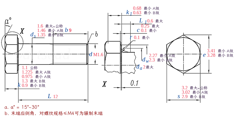 ISO 4014 - 2011 六角头螺栓 产品等级A和B级-零部件CAD
