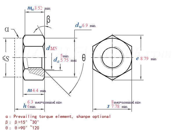 DIN 982 - 1987 Prevailing Torque Type Hexagon Thick Nuts with Non-Metallic Insert