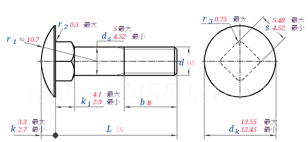 DIN  603 -  2010 大半圆头方颈螺栓