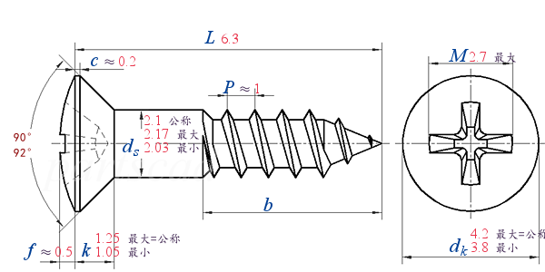 JIS B 1112 T3 -  1995 十字槽半沉头木螺钉 [表3]