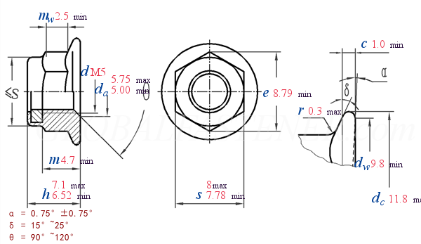 GB /T 6183.1 - 2016 Prevailing Torque Type Hexagon Nuts With Flange(With Non-Metallic Insert),style 2