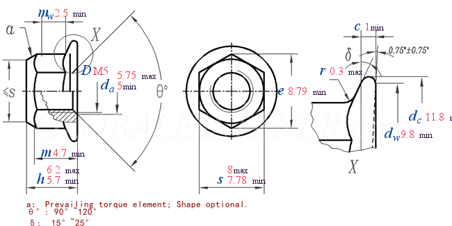 GB /T 6187.1 - 2016 Prevailing Torque Type All-Metal Hexagon Nuts With Flange,Style 2