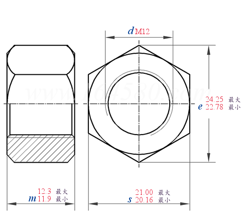 ASME B 18.2.6M -  2012 米制重型六角螺母 [Table 3] (ASTM A563M)