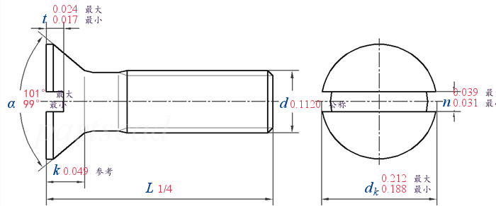 ASME B 18.6.3 T5 -  2013 开槽精密100°沉头机械螺钉 [Table 5] (ASTM F837 / F468)
