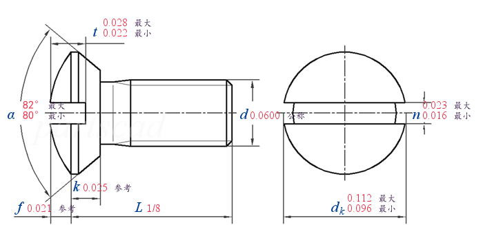 ASME B 18.6.3 T11 -  2013 82° 开槽半沉头清根机械螺钉  [table 11] (ASTM F837 / F468)