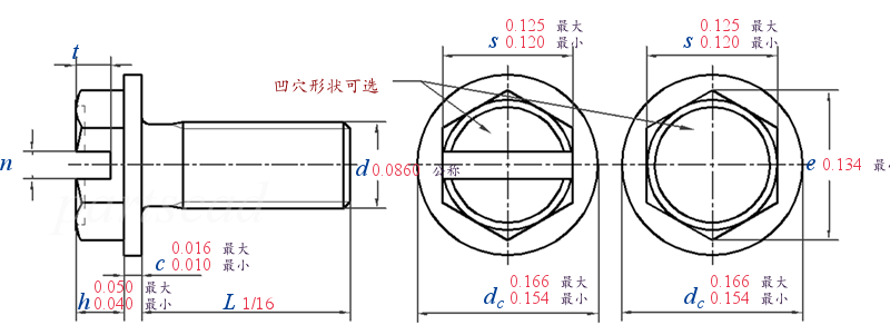 ASME B 18.6.3 T32 -  2013 开槽和无槽六角凸缘头（垫圈头）螺钉 [Table 32] (ASTM F837, F468)