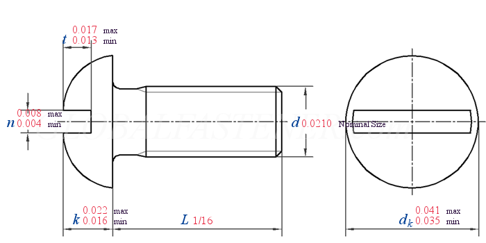 ASME B 18.6.3 T35 -  2013 Slotted Round Head Screws [Table 35] (ASTM F837, F468)