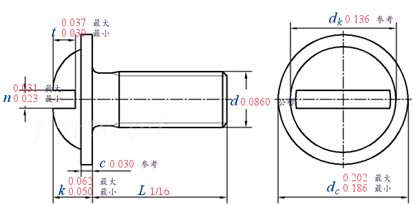 ASME B 18.6.3 T38 -  2013 开槽圆头凸缘（带垫、带介）螺钉 [Table 38] (ASTM F837, F468)