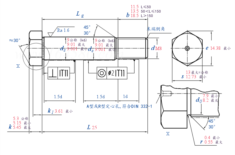DIN  610 -  1993 六角头绞制孔用短螺纹螺栓