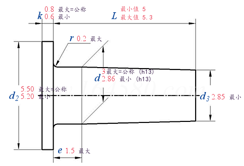 DIN  7338 (A) - 2011 刹车以及离合器衬片用铆钉, 实心铆钉