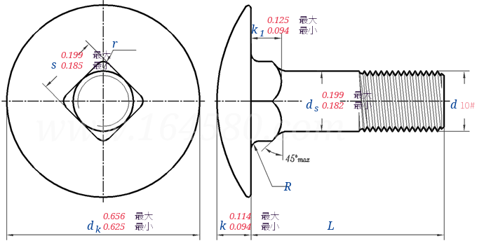 ASME/ANSI B 18.5 -  2012 美制大半圆头台阶螺栓 [Table 6]