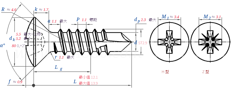 DIN  7504 Q -  1982 十字槽半沉头钻尾自攻钉