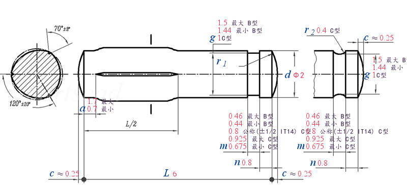 DIN  1469 -  2012 带颈配合槽销，沟槽长为全长1/2