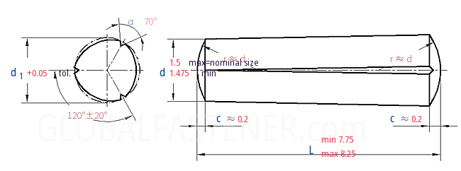 DIN EN ISO  8744 -  1998 Groovd Pins - Full-Length Taper Grooved