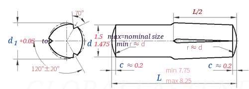 DIN EN ISO  8741 -  1998 Grooved Pins - Half-length Reverse-taper Grooved