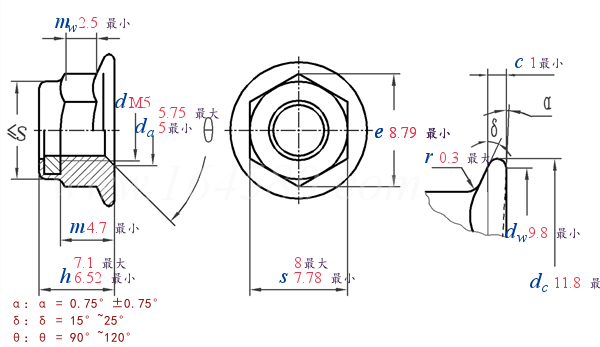 ISO  7043 -  2012 六角法兰尼龙锁紧螺母 A级和B级