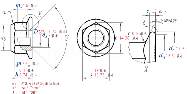 ISO  12126 -  2012 细牙全金属锁紧六角法兰螺母 A型和B型