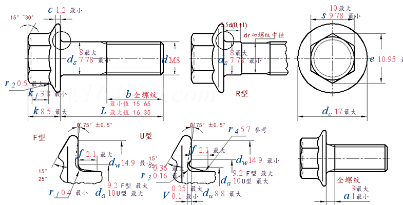 ISO 15072 - 2012 六角法兰面螺栓 细牙 小系列 产品等级:A级