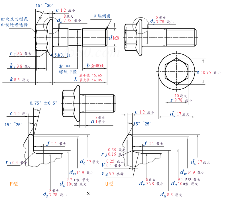 ISO  15072 -  2012 细牙六角法兰螺栓 小系列 A级