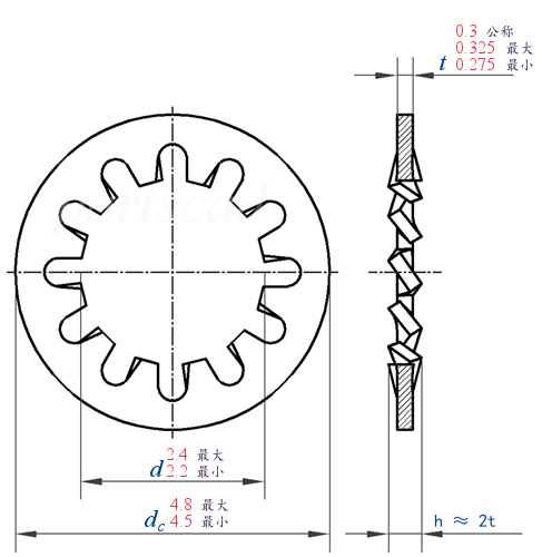 JIS B 1251 TW/A - 2018 内齿锁紧垫圈 【表10】TW/A-零部件CAD