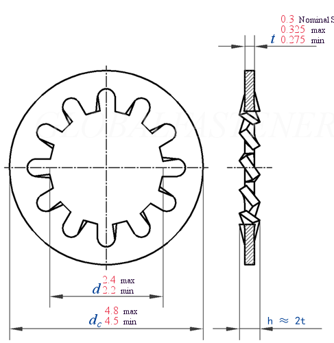 JIS B 1251 TW/A -  2018 Internal Tooth Spring Lock Washers 【Table 10】TW/A