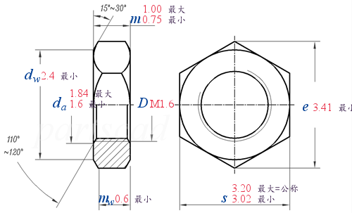 ISO  4035 -  2012 六角薄螺母（倒角）- 0型 - 产品等级A级和B级