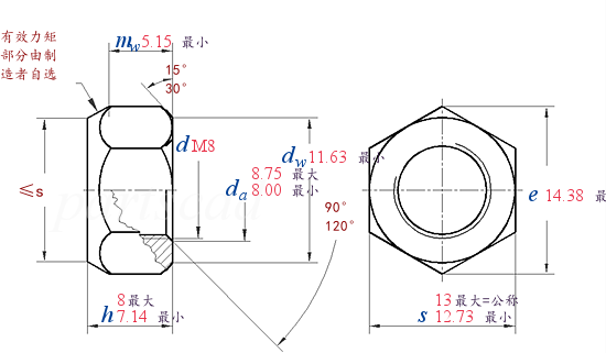 DIN EN ISO  10513 -  2012 预制扭矩（全金属）六角高螺母，带细牙螺纹 - 产品等级A和B
