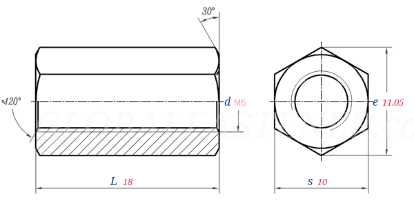 DIN  6334 Hexagon coupling nuts 3d